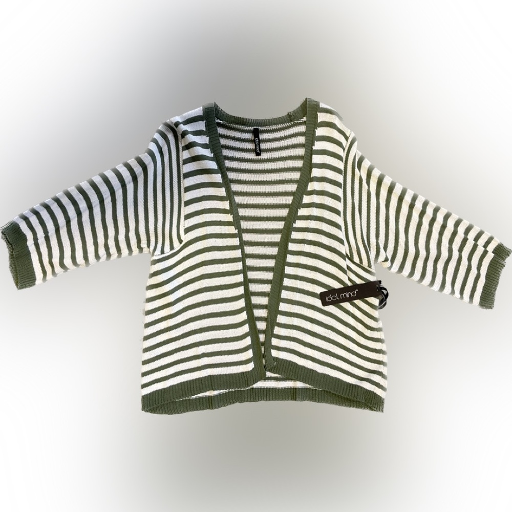 Striped cotton/viscose open weave crop cardigan.